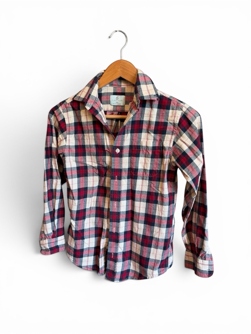 Red, Navy & Cream Plaid Button-Down Shirt for Kids (0001)
